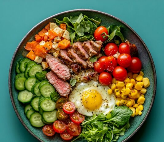 근감소증 예방, 생활 속 실천으로 튼튼한 근육 지키기 A colorful and healthy bowl of food.
