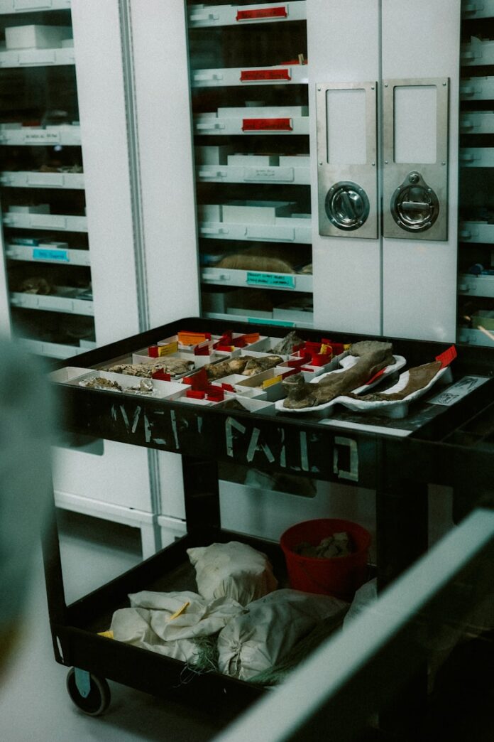 Photo by Brooke Balentine Shoes and materials are set on a work cart.